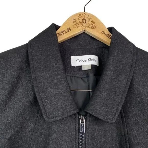 CALVIN KLEIN WOMEN'S BLACK METALLIC ZIP FRONT STRETCH JACKET 12P-EUC - Picture 2 of 5